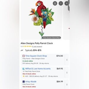 Allen Designs Polly Parrot Clock HIGH QUALITY